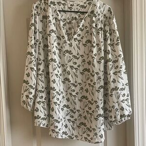 Chic Olive Floral V-Neck Blouse